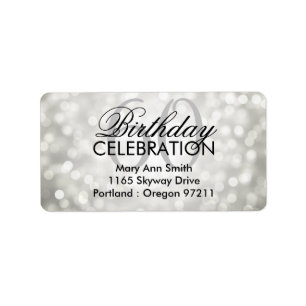 Address 60th Birthday Party Silver Glitter Lights Label
