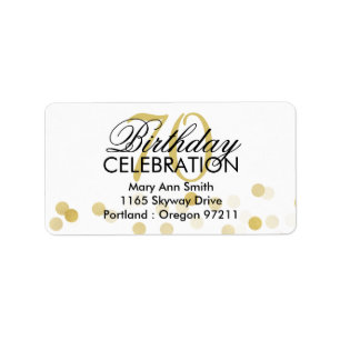 Address 70th Birthday Gold Foil Glitter Lights Label