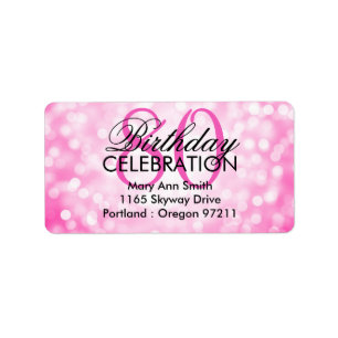 Address 80th Birthday Party Pink Glitter Lights Label