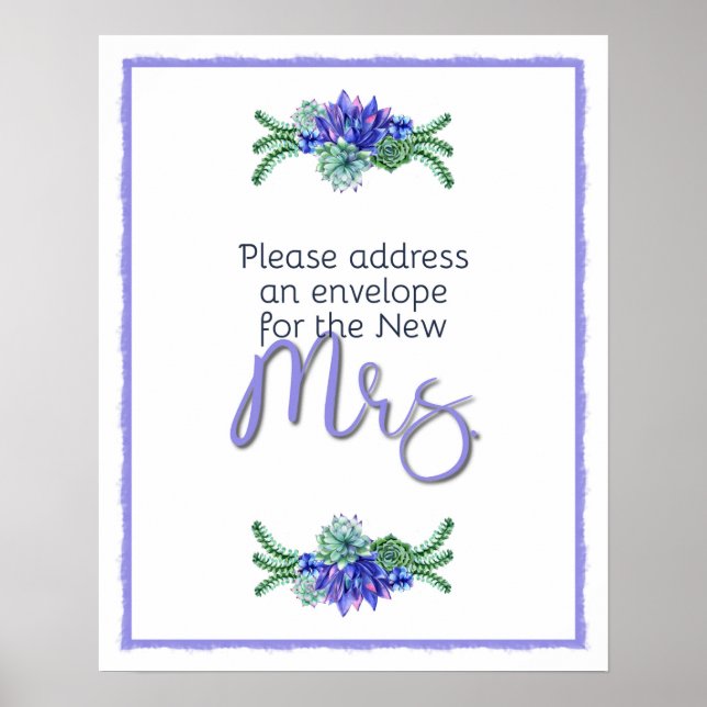 Address an Envelope Succulent Bridal Shower Poster (Front)
