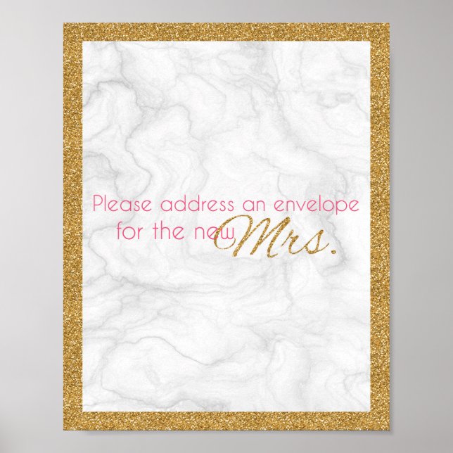 Address and Envelope Marble and Gold Shower Poster (Front)