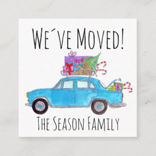 Address Announcement Blue Car with Christmas Gifts