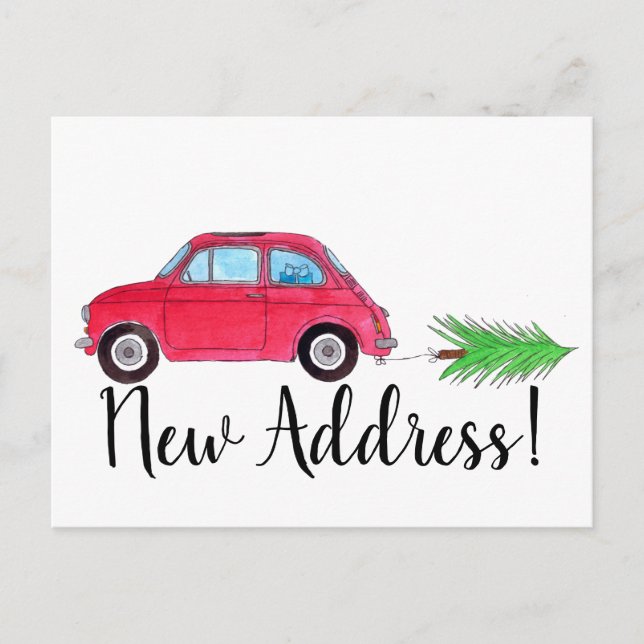 Address Announcement Fiat 500 Christmas tree Postcard (Front)