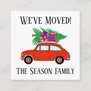 Address Announcement Red Car with Christmas Gifts