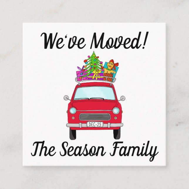 Address Announcement Red Car with Christmas Gifts (Front)