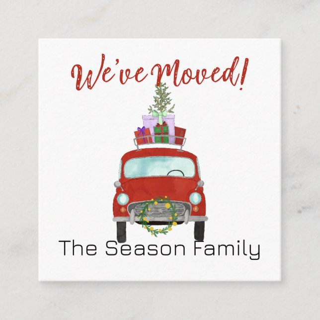 Address Announcement Red Car with Christmas Gifts (Front)