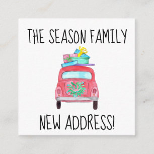 Address Announcement Red Car with Christmas Gifts