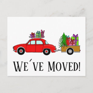Address Announcement Red Car with Christmas Gifts Postcard