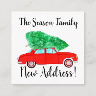 Address Announcement Red Car with Christmas tree