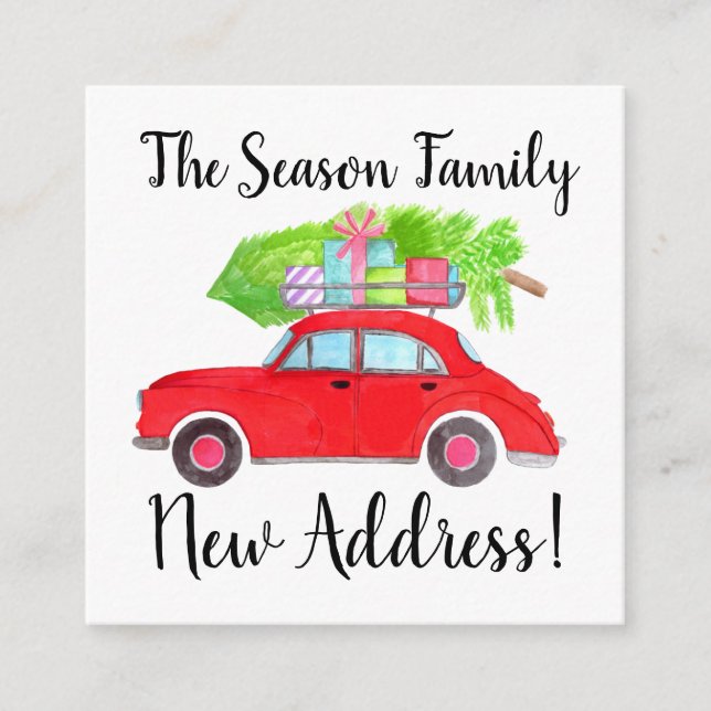 Address Announcement Red Car with Christmas tree (Front)
