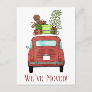 Address Announcement Red car with gifts Postcard