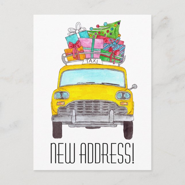 Address Announcement Yellow Taxi Christmas Gifts Postcard (Front)