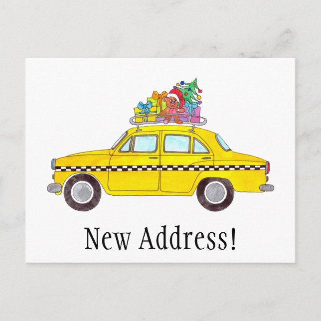Address Announcement Yellow Taxi Christmas Gifts Postcard (Front)