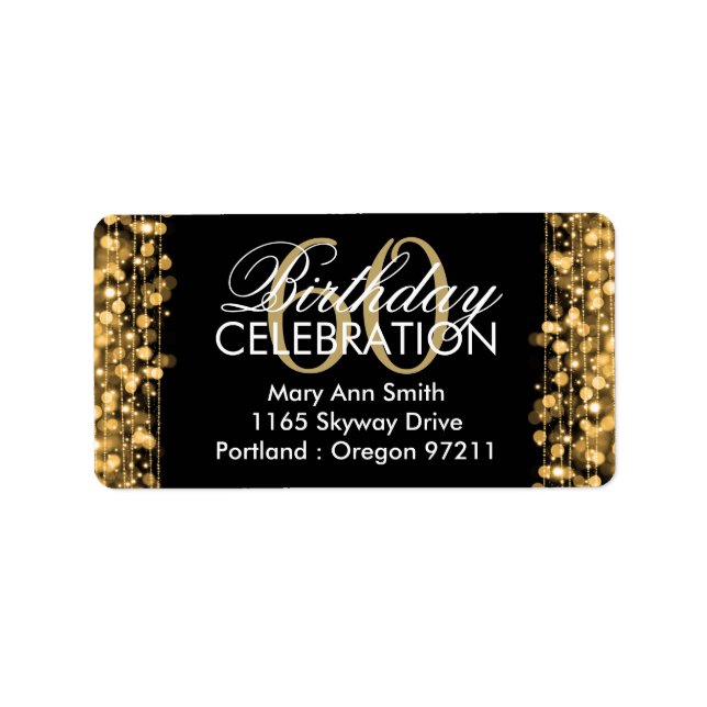 Address Elegant 60th Birthday Party Sparkles Gold Label (Front)