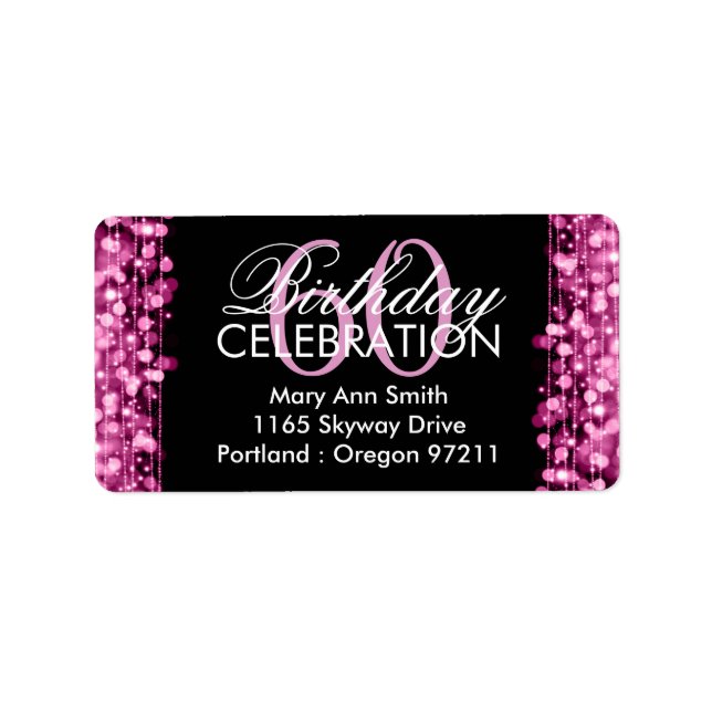Address Elegant 60th Birthday Party Sparkles Pink Label (Front)