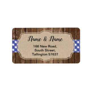 Address Label Blue gingham I Do BBQ Burlap Wedding