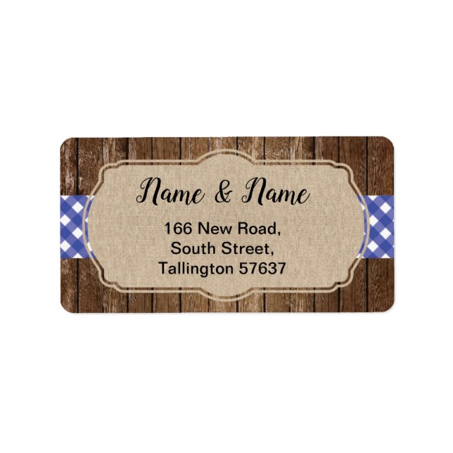 Address Label Blue gingham I Do BBQ Burlap Wedding (Front)