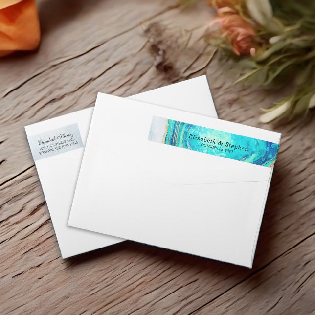 Address Label Elegant Modern Teal Gold Agate Geode (Creator Uploaded)
