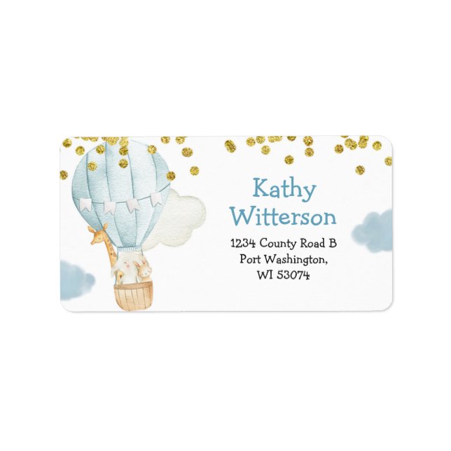 Address Label Hot Air Balloon Animals Baby Shower (Front)