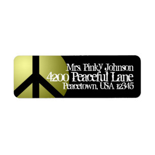 Address Label Peace Sign, Gold, Black, Customise Return Address Label