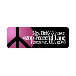 Address Label Peace Sign, Pink, Black, Customise Return Address Label