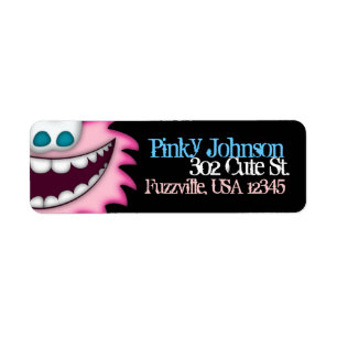 Address Label Pink Fuzzy Creature Black Background Return Address Label