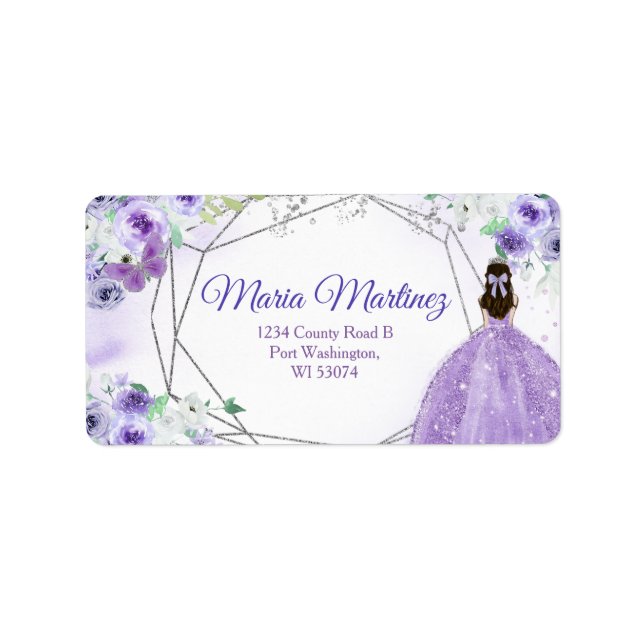 Address Label Quinceañera 15 Anos Silver Purple  (Front)