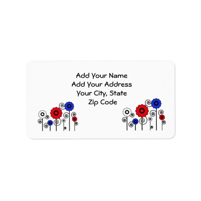 Address Label, red, white & blue Daisies Label (Front)