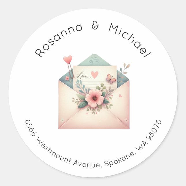 Address Label, Round Address Label, Envelope Mail Classic Round Sticker (Front)