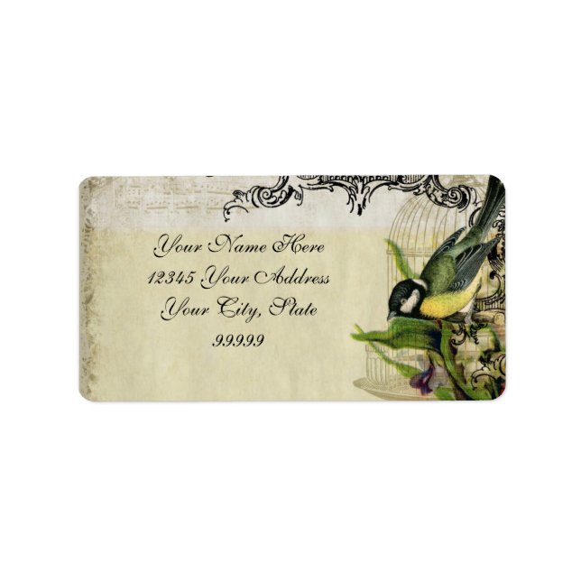 Address Label Yellow Song Bird Cage Floral (Front)