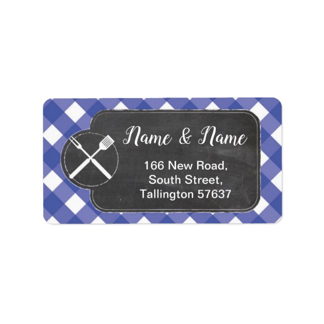 Address Labels Blue gingham BBQ Chalk (Front)