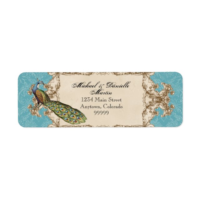 Address Labels - Blue Vintage Peacock & Etchings (Front)