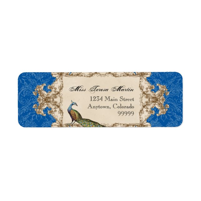 Address Labels - Blue Vintage Peacock & Etchings (Front)