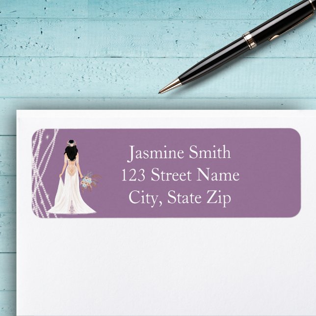 Address labels Boho Black Hair Bride Pearls  (Creator Uploaded)