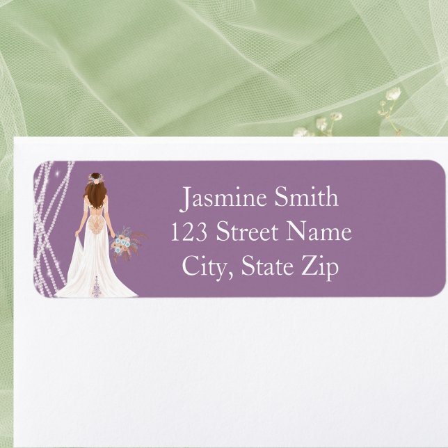 Address labels Boho Brunette Hair Bride Pearls  (Creator Uploaded)