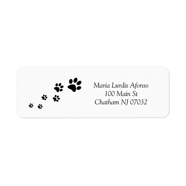 Address Labels Cat Dog Paws Black (Front)
