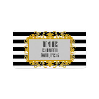 Address Labels Classic B&W Stripes w/ Gold Border