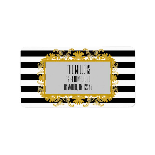 Address Labels Classic B&W Stripes w/ Gold Border (Front)