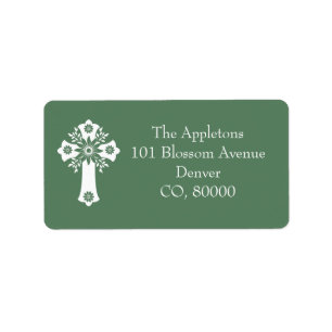 Address Labels Floral Cross Christening Fern Green