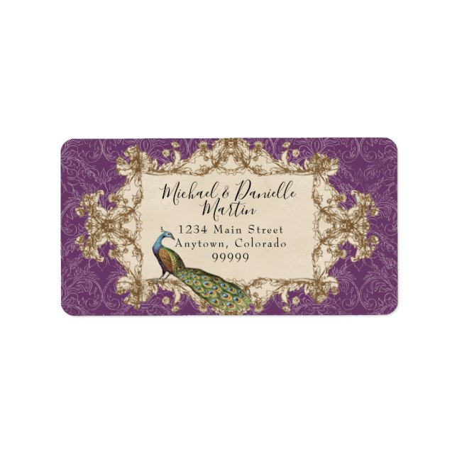 Address Labels - Purple Vintage Peacock & Etchings (Front)