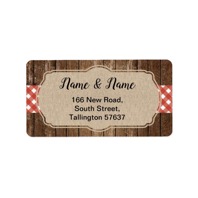 Address Labels Red gingham BBQ Burlap (Front)