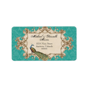 Address Labels - Teal Vintage Peacock & Etchings