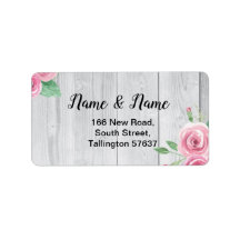 Address Labels Wood Flower Floral Pink Roses