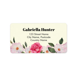 Address Pink White Roses Ballerina Floral Cream Label