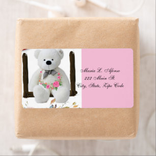 Address Return Labels White Teddy Bear Floral