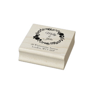 Address Rustic Monogram Wreath Custom Wedding Rubber Stamp