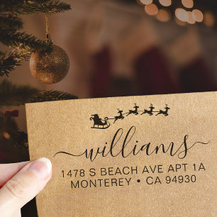 Address Stamp With Sants Sleigh and Script Font