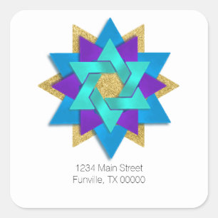 Address Star Flower Turquoise Blue Purple Aqua Square Sticker