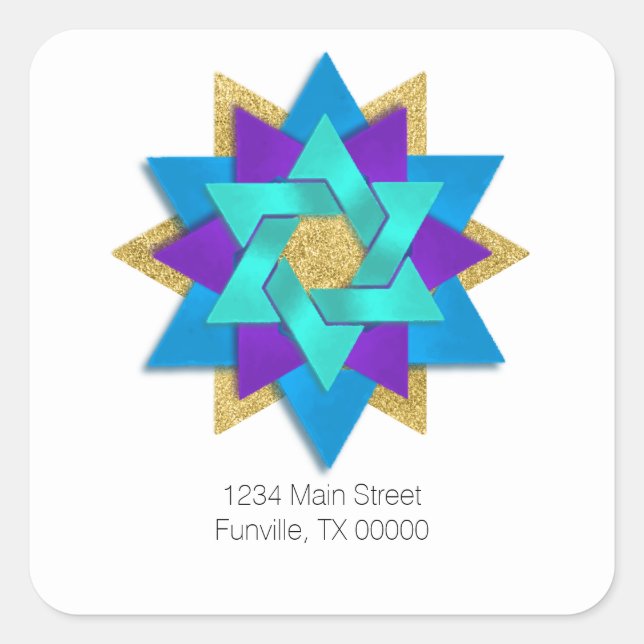 Address Star Flower Turquoise Blue Purple Aqua Square Sticker (Front)