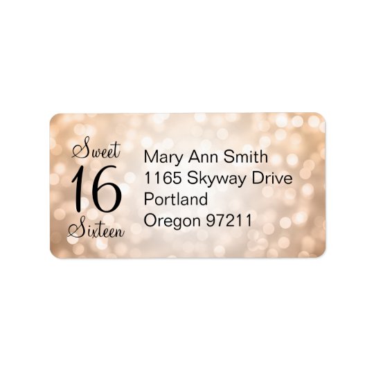 Address Sweet 16 Birthday Copper Glitter Lights Address Label